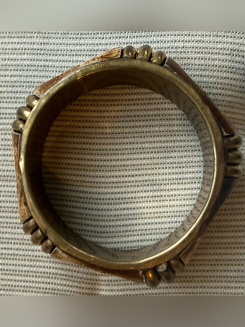 Carved Bone & Brass Leaf Accent Vintage Bangle - Picture 5 of 11